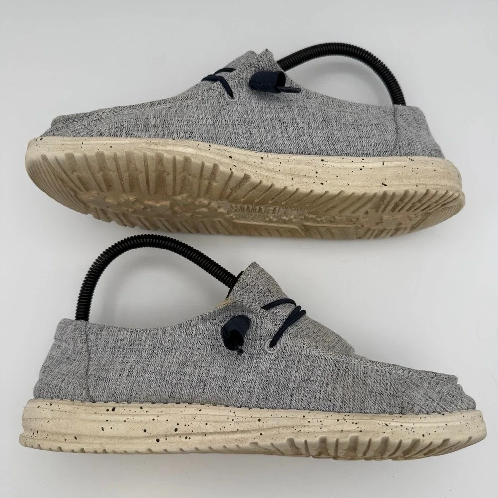 Women's Hey Dude Wendy Chambray White Blue Canvas Slip-On‎ Comfort Shoes Size 8